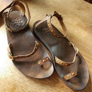 Calleen Cordero | Boho Leather Toe Ring Studded Ankle Strap Sandal | 9.5M